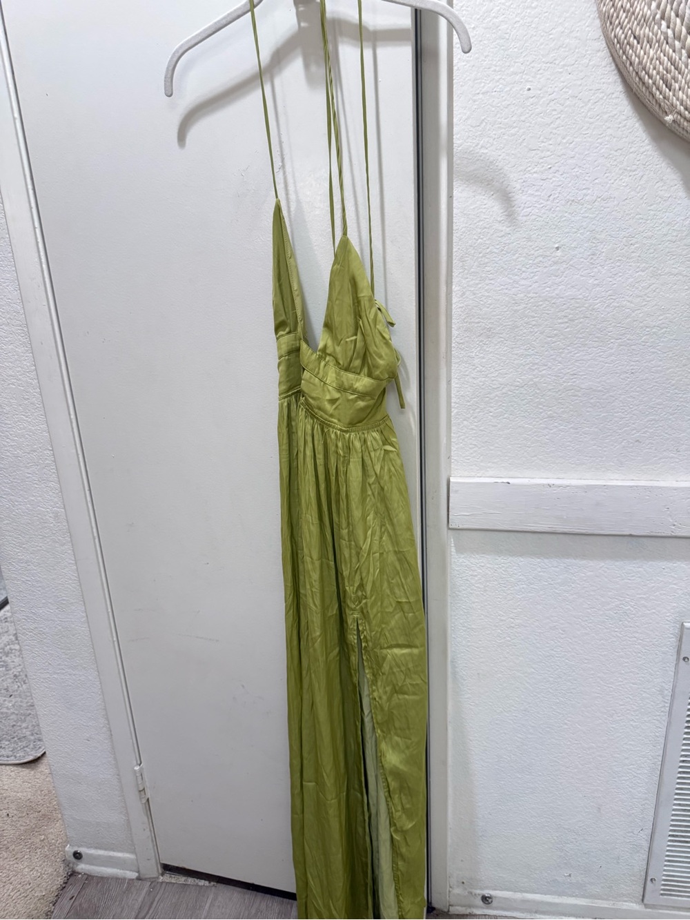 New NWT Cotton Candy Olive Green satin maxi dress medium